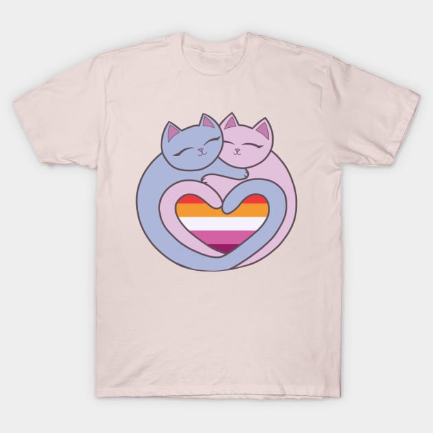 Lesbian Flag Heart Cats Kawaii T-Shirt by xenotransplant